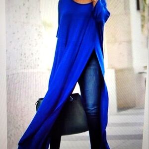 Royal Blue, crew neck long slit shirt